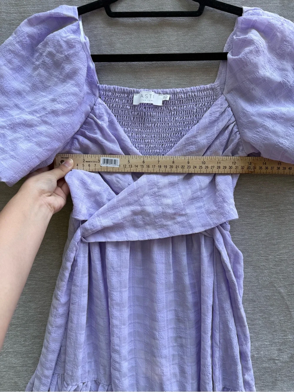 ASTR The Label Lavender Puff Sleeve Wrap Midi Dress Smocked Back XS Romantic